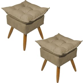 Kit 2 Puff Decorativo Quadrado Para Sala Quarto Penteadeira Recepção Alice Pé Palito Castanho Suede