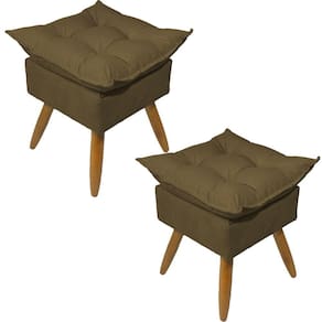Kit 2 Puff Decorativo Quadrado Para Sala Quarto Penteadeira Recepção Alice Pé Palito Castanho Suede