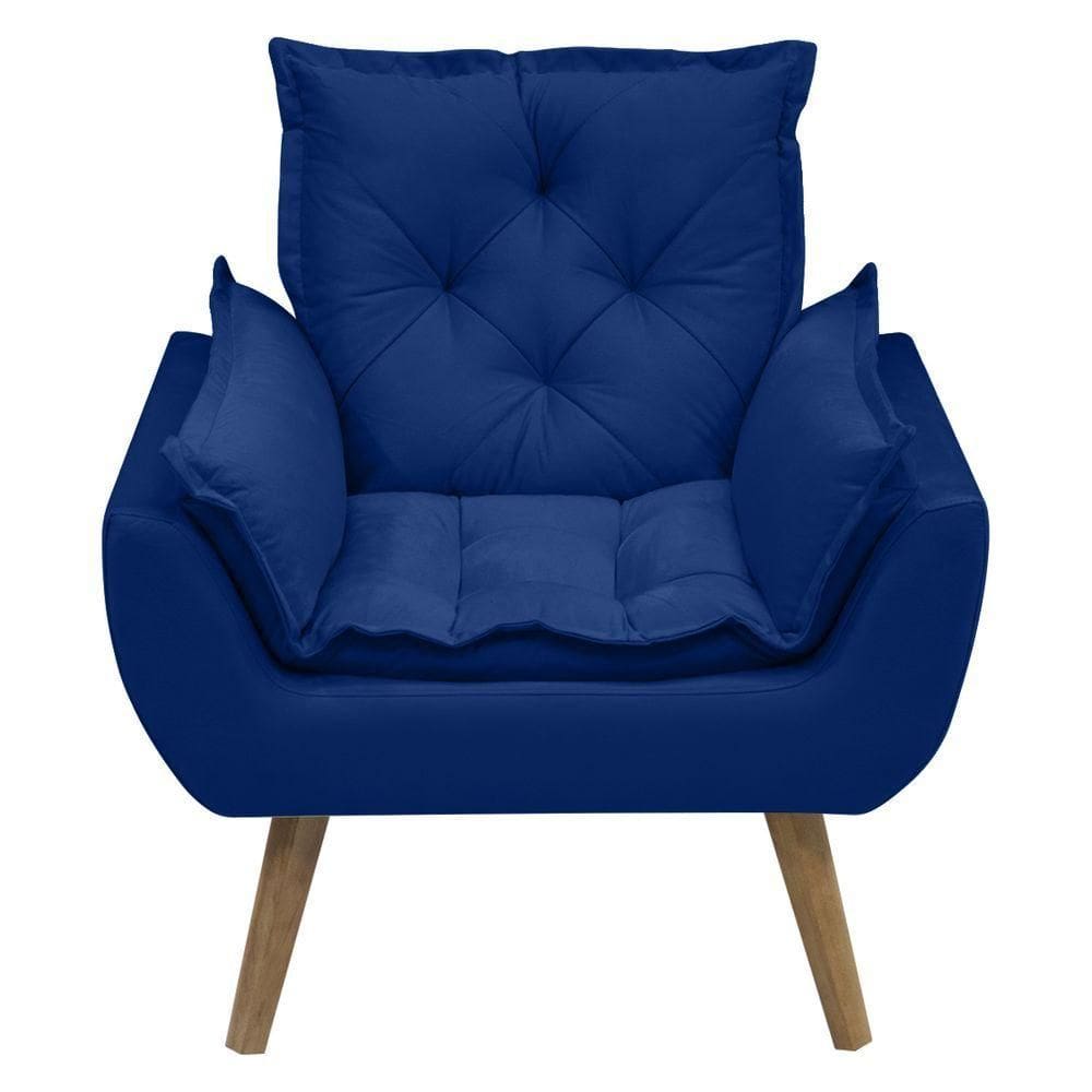 Poltrona Opala Conforto Decorativa Em Veludo Com Pés Palito Azul