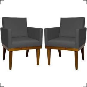 Kit 2 Poltronas Decorativa Para Sala Recepção Consultório Escritório Base Em Madeira Divine Corino