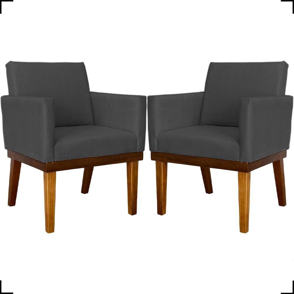 Kit 2 Poltronas Decorativa Para Sala Recepção Consultório Escritório Base Em Madeira Divine Suede