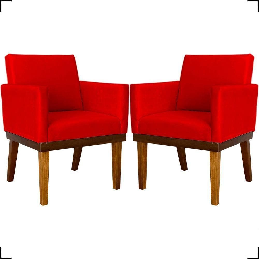 Kit 2 Poltronas Decorativa Para Sala Recepção Consultório Escritório Base Em Madeira Divine Suede