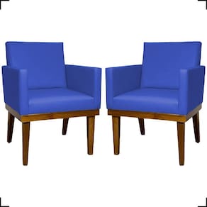 Kit 2 Poltronas Decorativa Para Sala Recepção Consultório Escritório Base Em Madeira Divine Corino