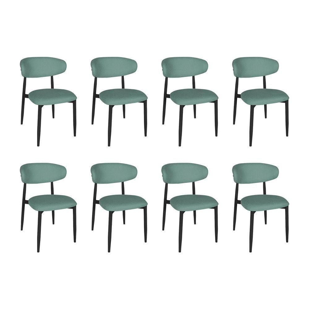 Kit 8 Cadeiras De Jantar Lucy Estrutura Aço Carbono Laminado Preto Com Estofado Linho Verde