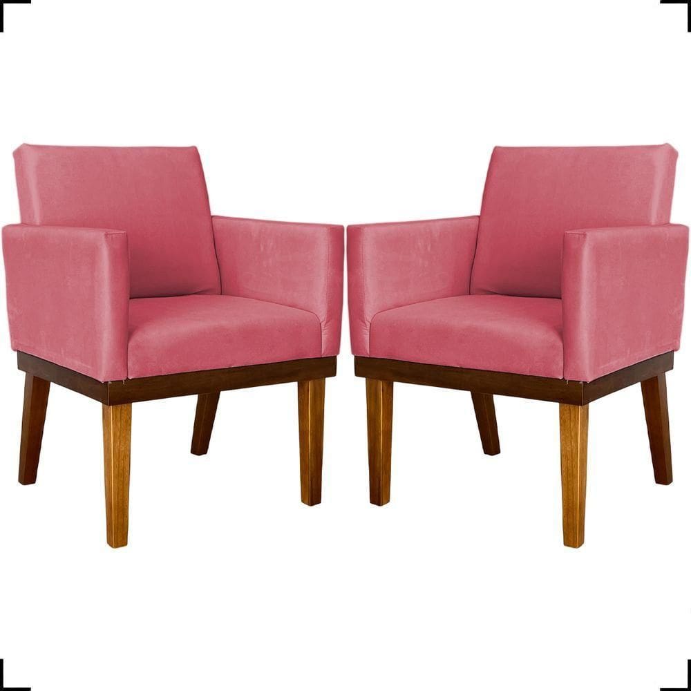 Kit 2 Poltronas Decorativa Para Sala Recepção Consultório Escritório Base Em Madeira Divine Suede