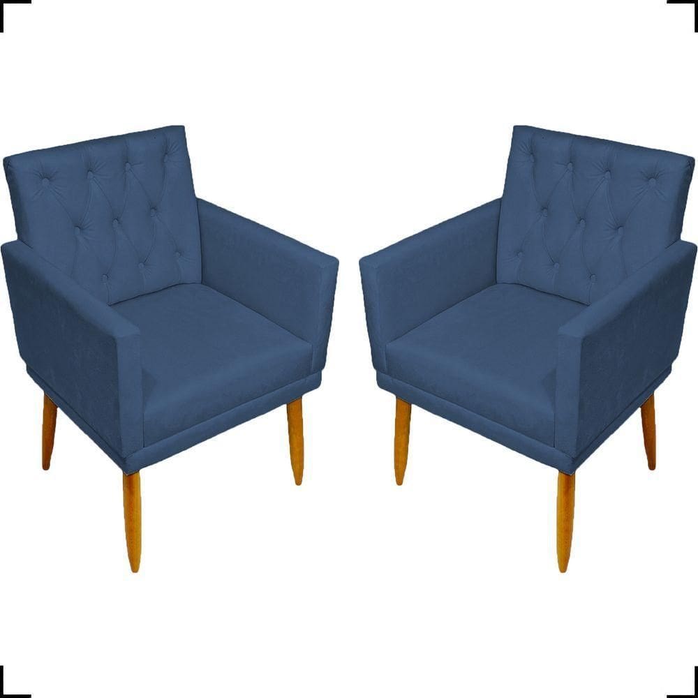 Kit 2 Poltronas Decorativa Para Sala Recepção Nina Capitonê Suede Cores Pé Palito