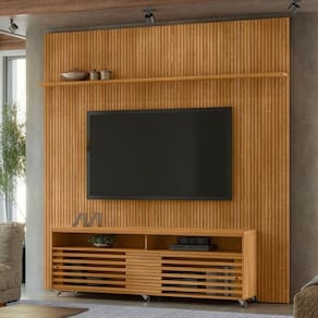 Conjunto Domo New Prestige Painel C/ Rack E Rodízios Cumaru