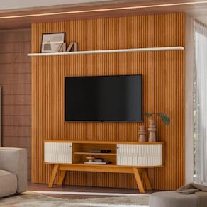 Kit New Amalfi Painel E Aparador Rack Cinamomo/off-white