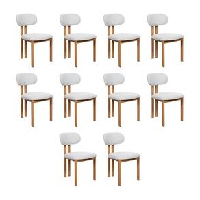 Kit 10 Cadeiras De Jantar Tulipa Estrutura Aço Carbono Laminado Natural Com Estofado Linho Cru