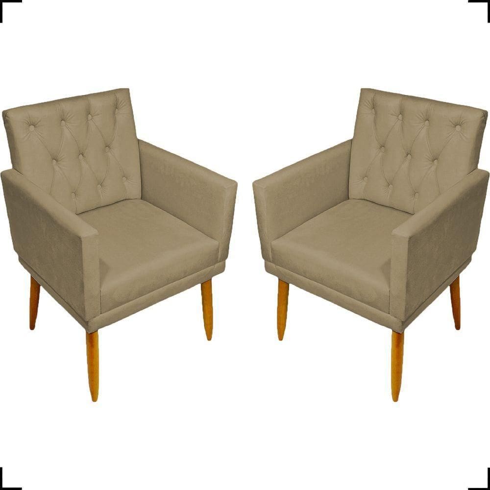 Kit 2 Poltronas Decorativa Para Sala Recepção Nina Capitonê Suede Cores Pé Palito