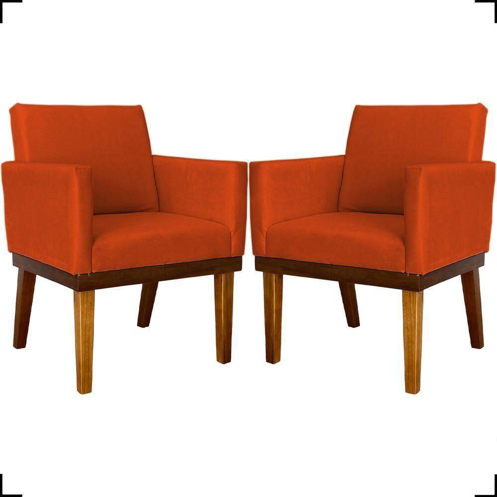 Kit 2 Poltronas Decorativa Para Sala Recepção Consultório Escritório Base Em Madeira Divine Suede