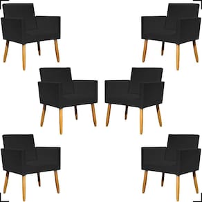 Kit 6 Poltronas Decorativa Para Sala Recepção Consultório Nina Corino Cores Pé Palito 30 Cm Castanho