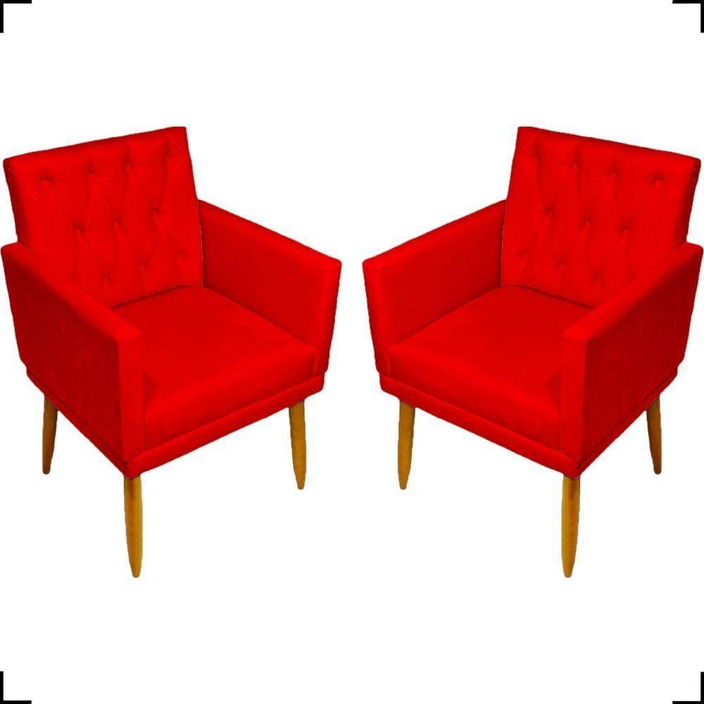 Kit 2 Poltronas Decorativa Para Sala Recepção Nina Capitonê Suede Cores Pé Palito