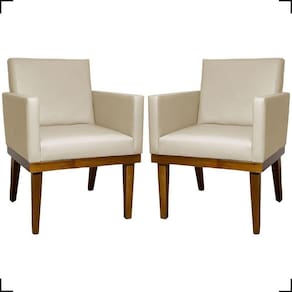 Kit 2 Poltronas Decorativa Para Sala Recepção Consultório Escritório Base Em Madeira Divine Corino