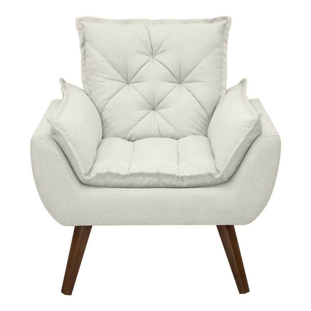 Poltrona Opala Decorativa Conforto Tecido Boucle Pé Trapézio Off White