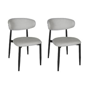Kit 2 Cadeiras De Jantar Lucy Estrutura Aço Carbono Laminado Preto Com Estofado Linho Cinza