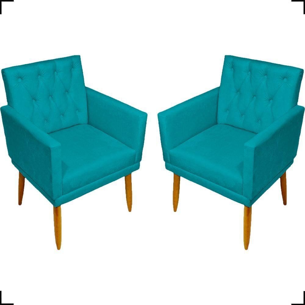 Kit 2 Poltronas Decorativa Para Sala Recepção Nina Capitonê Suede Cores Pé Palito