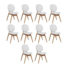 Kit 10 Cadeiras De Jantar Lotus Estrutura Aço Carbono Laminado Natural Com Estofado Linho Cru