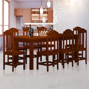 Mesa De Jantar Com 8 Cadeiras Madeira Maciça Safira Castanho JM Móveis