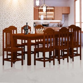 Conjunto Mesa De Jantar Madeira Maciça Safira Com 8 Lugares Castanho JM Móveis