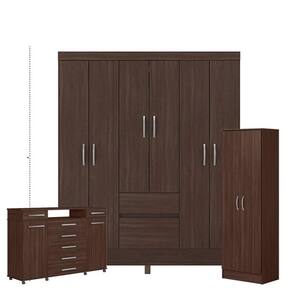 Guarda Roupa Casal Flash 2 com Multiuso Golden com Cômoda London Café - Demóbile