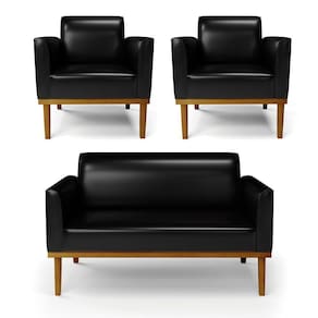 Sofá Namoradeira Com 2 Poltronas Base De Madeira Fixa Castanho Marisa Corano D03 - D?rossi Cor Preto