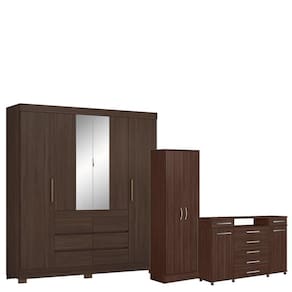 Guarda Roupa Casal Cádis com Multiuso Golden com Cômoda London Café - Demóbile
