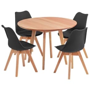Conjunto Sala De Jantar– Mesa Redonda 90cm + 4 Cadeiras Estofadas Ergonômicas Suportam Até 120kg
