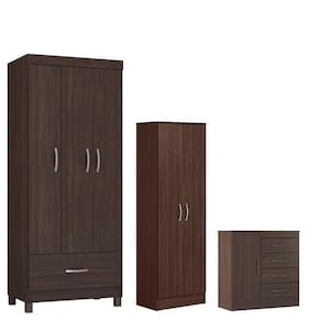 Guarda Roupa Solteiro Prince com Multiuso Golden com Cômoda Montividéu Café - Demóbile