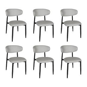 Kit 6 Cadeiras De Jantar Lucy Estrutura Aço Carbono Laminado Preto Com Estofado Linho Cinza