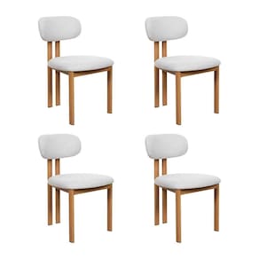Kit 4 Cadeiras De Jantar Tulipa Estrutura Aço Carbono Laminado Natural Com Estofado Linho Cru
