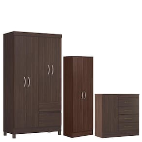 Guarda Roupa Solteiro Lótus com Multiuso Golden com Cômoda Montividéu Café - Demóbile
