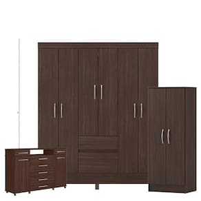 Guarda Roupa Casal Flash 2 com Multiuso Viena com Cômoda London Café - Demóbile