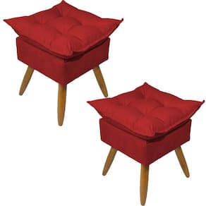 Kit 2 Puff Decorativo Quadrado Para Sala Quarto Penteadeira Recepção Alice Pé Palito Castanho Suede