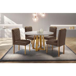 Conjunto Sala De Jantar Mesa Com 4 Cadeiras Móveis Mundial Mel/off-white/marrom Chocolate