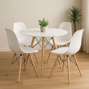 Jogo Completo Mesa 90cm Eiffel E Cadeiras Eiffel Eames Branca Pronto P/ Transformar Seu Ambiente!