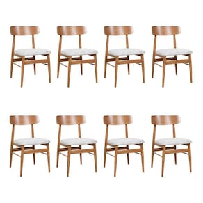 Kit 8 Cadeiras De Jantar Delta Estrutura Aço Carbono Laminado Natural Com Estofado Linho Cru