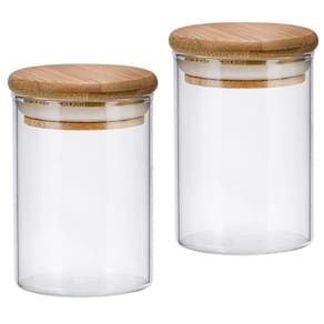 Pote Hermético De Vidro 1000ml Com 2 Unidades E Tampa De Bambu Premium