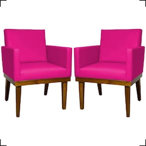 Kit 2 Poltronas Decorativa Para Sala Recepção Consultório Escritório Base Em Madeira Divine Corino