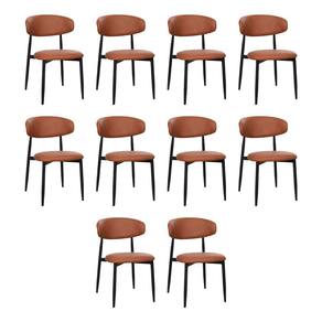 Kit 10 Cadeiras De Jantar Lucy Estrutura Aço Carbono Laminado Preto Com Estofado Poliuretano Caramel
