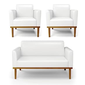 Sofá Namoradeira Com 2 Poltronas Base De Madeira Fixa Castanho Marisa Corano Branco D03 - D?rossi