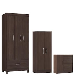 Guarda Roupa Solteiro Prince com Multiuso Viena com Cômoda Montividéu Café - Demóbile