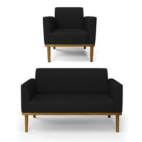 Sofá Namoradeira Com Poltrona Base De Madeira Fixa Castanho Marisa Linho D03 - D?rossi Cor A79 Preto
