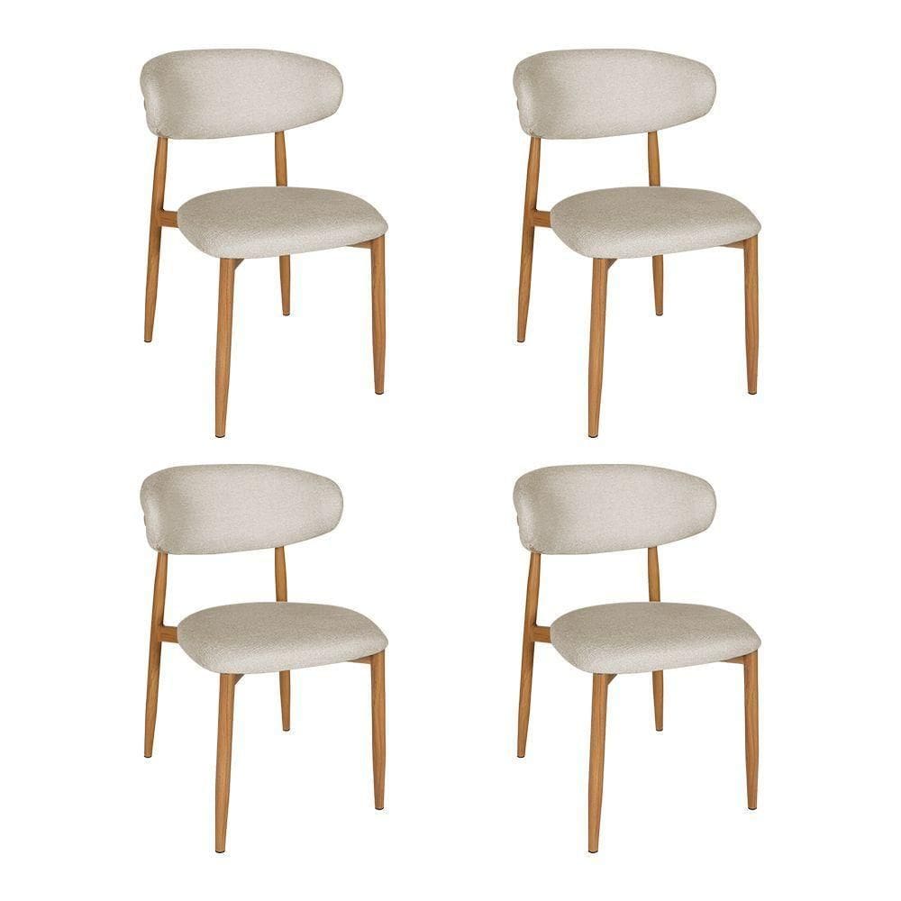 Kit 4 Cadeiras De Jantar Lucy Estrutura Aço Carbono Laminado Natural Com Estofado Linho Cru