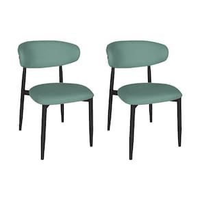 Kit 2 Cadeiras De Jantar Lucy Estrutura Aço Carbono Laminado Preto Com Estofado Linho Verde