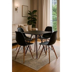 Mesa De Jantar Quadrado Eiffel 80cm Preta Com 4 Cadeiras Charles Eames Preta.