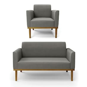 Sofá Namoradeira Com Poltrona Base De Madeira Fixa Castanho Marisa Suede Grafite D03 - D?rossi