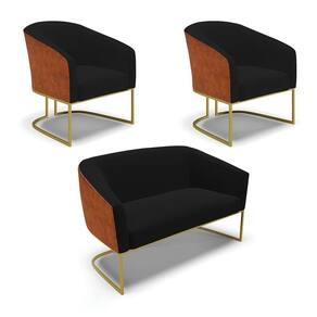Namoradeira E 2 Poltronas Industrial Dourado Stella Noz/linho D03 - D`rossi Cor Preto