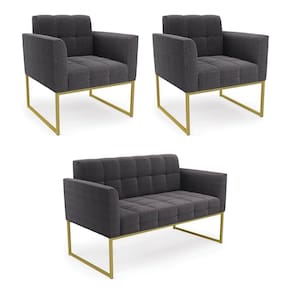 Namoradeira E 2 Poltronas Industrial Dourado Elisa Bouclê D03 - D?rossi Cor Grafite