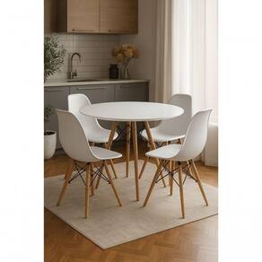 Jogo Mesa Eiffel 80cm Com 4 Cadeiras Ergonômicas Estilo Que Encanta! Cor Branco